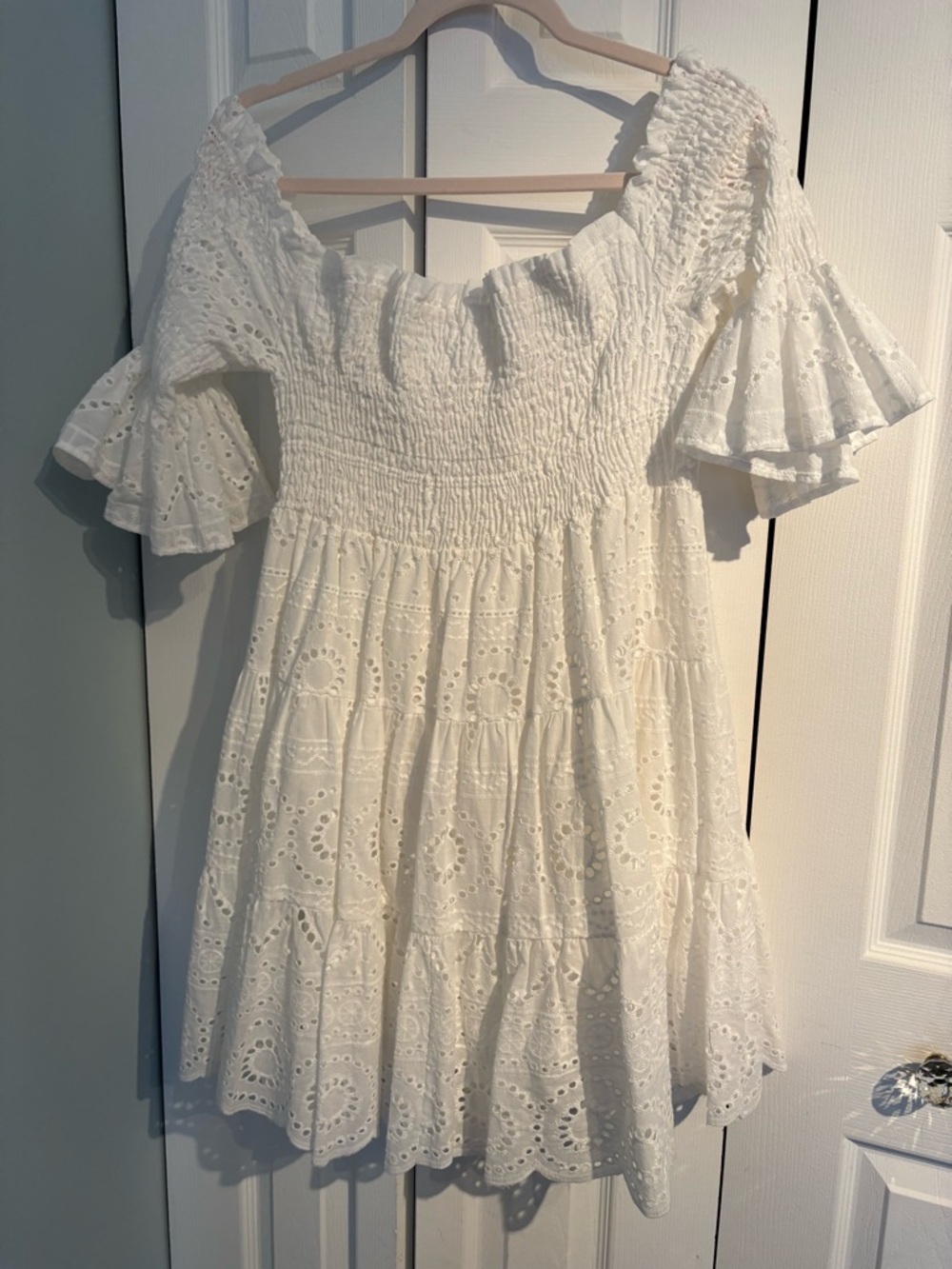 Off-Shoulder White Eyelet Strapless Dress cotton
